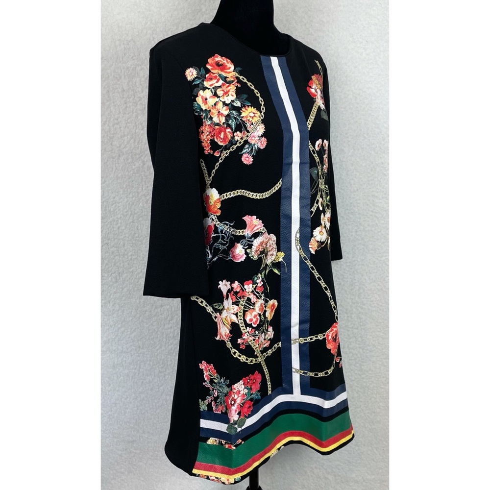 ZARA • Black/Multi Floral and Chain Print Mini Dress, S - Picture 5 of 14
